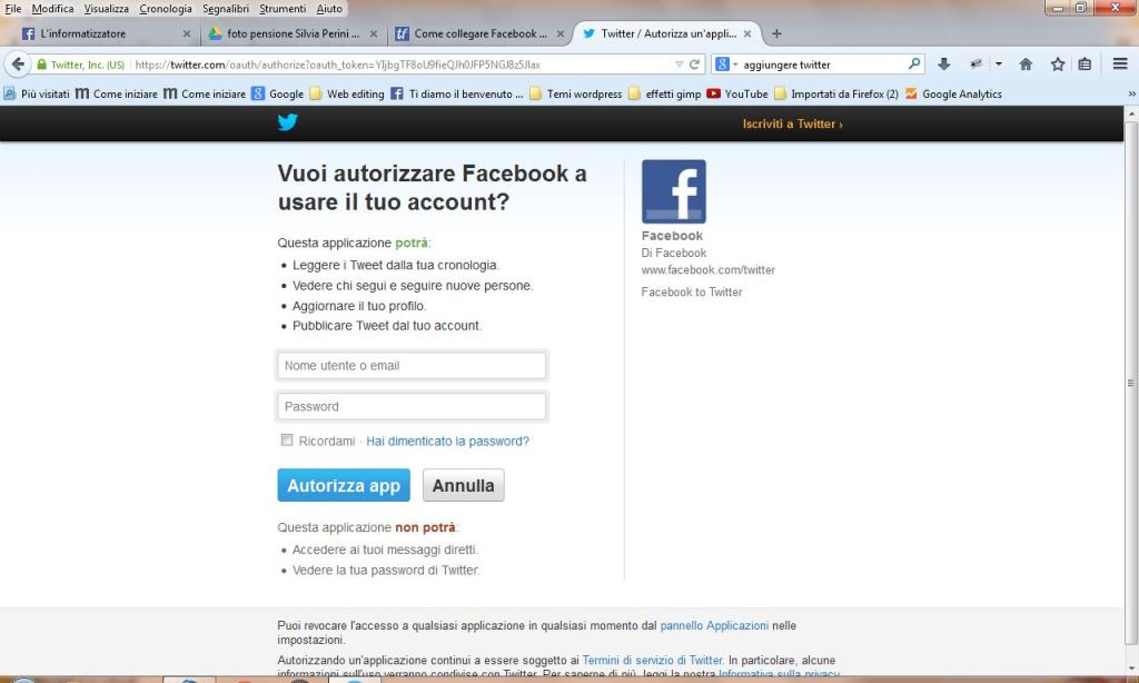 come collegare facebook a twitter